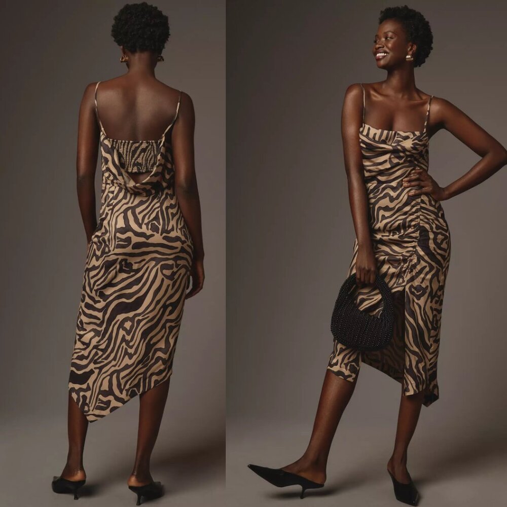By Anthropologie Sleeveless Draped-Back Asymmetrical Slip Midi Dress 6 new nwt